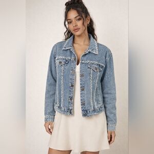 Alexis Taylor Embellished Blue Denim Jacket Sz XL